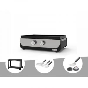Le Marquier Plancha ORIGINAL Gaz 260 Duo + Desserte + Kit 3 spatules + Kit de nettoyage