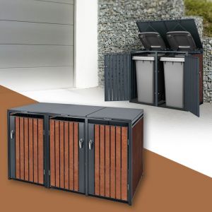 ML-Design Box pour 3 Poubelles, 240L, 200x80x116,3 cm, en Acier/Acier Corten,