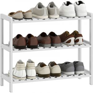 Homcom Étagère à chaussures - 3 niveaux - étagères à lattes - pour salon, entrée - en bois de pin - 70 x 26 x 57,5 cm - blanc