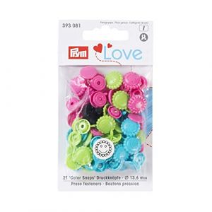 Image de Prym Love Fleur Forme Non-Sew colorsnaps fermoirs, en Plastique, Turquoise/Vert Pomme/Rose Vif, 13,6 mm, 30 Pièces