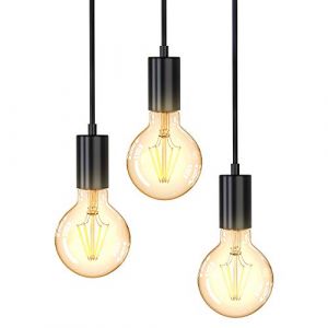 B.K.Licht suspension vintage, 3 douilles E27 d’hauteur différente, noir mat, éclairage plafond rétro, design industriel, Ø210,