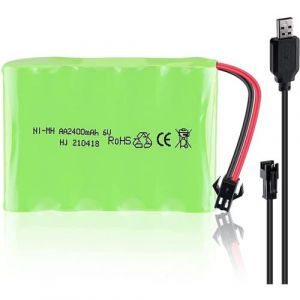 Batterie Rechargeable 6V Ni-Mh 2400mAh pour Télécommande Voiture Inclus Câble USB Longue Durée Plus de 18 Min, Vert