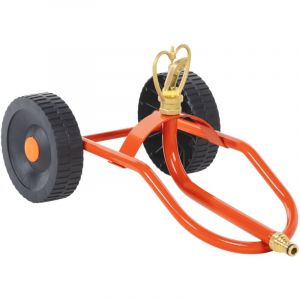 VidaXL Traîneau d'arrosage sur roues avec tête rotative en acier rouge