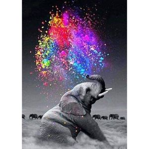 Figured’Art Diamond Painting Broderie Diamant 40x50cm Avec Cadre Toile Tendue Strass Perles Carrés - Eléphant et Couleurs - Kit Complet Animaux 5D DIY Activité Manuelle Loisirs Créatifs Adultes