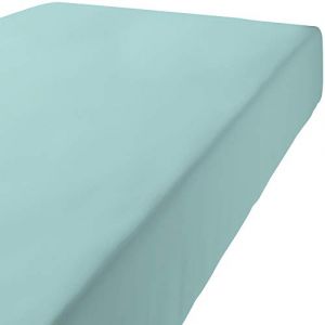 Les Ateliers du Linge Drap housse uni Coton en coton aqua 160 x 200 x 35