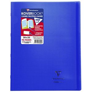 Clairefontaine Cahier piqué Koverbook 24x32 cm 96 pages petits carreaux + marge couverture polypropylène transparent - Bleu marine - Lot de 10