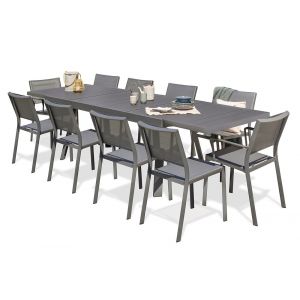 DCB Garden Ensemble repas de jardin 10 places en aluminium gris anthracite - STOCKHOLM