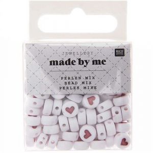 Rico Design 165 perles centre cœur 5 x 7 mm - blanc et rouge