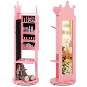 Coast Armoire à bijoux pour enfants rose 36 x 36 x 112 cm - Miroir sur pied, pied rotatif, cintre et étagères de rangement