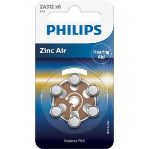 Philips Blister de 6 Zinc Air Idéal pour les appareils auditifs (PR41), 1.4V, 160 mAh