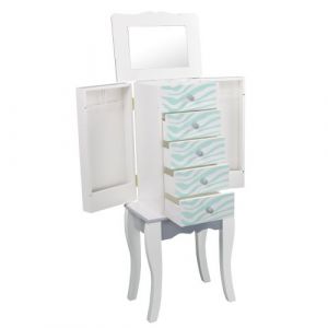 Teamson Meuble armoire à bijoux présentoir commode en bois zébrée bleu turquoise et blanc Kids TD-11672C