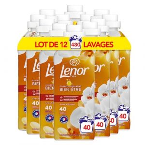 Lenor Adoucissant Linge, 480 Lavages (12x40), Ambre et Orchidé, Collection Bien-être Avec Une Touche d’Huile Essentielle, Formule Fraîcheur Ultra Concentrée, Fabriqué en France
