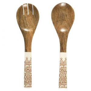HOME DECO FACTORY, KA0574, Couvert à Salade en Manguier Dune Terracotta, Design Élégant et Naturel, Accessoire de Service Pratique, Idéal pour Tous Les Repas, Taille : 30 cm, Marron, Blanc, Orange