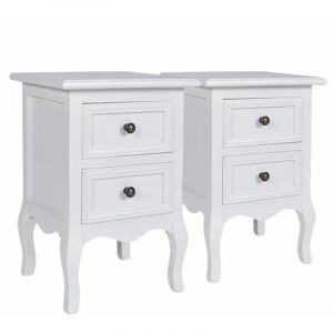 Table de nuit c vet commode armoire meuble chambre 2 pcs avec 2 tiroirs mdf blanc 1402190