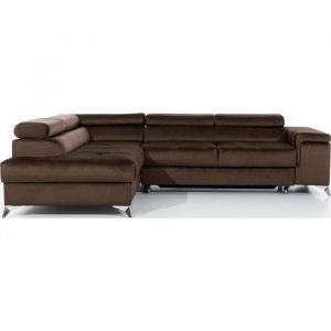 Canapé d'angle convertible - erwan - en tissu luxe 5 places, chocolat, angle gauche (vu de face) - Chocolat