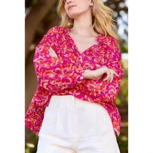 Blouse manches longues col v imprim&eacute; floral BELLAU