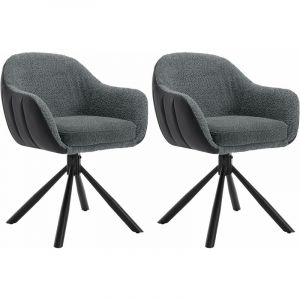 Lot de 2 Chaises Salle à Manger Pivotante à 360° Pieds en Métal. en Chenille. Chaise de Cuisine avec Dossier et Accoudoirs. Chaise Scandinave. Gris