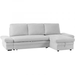 Canap&eacute; d'angle convertible et r&eacute;versible en tissu chenille gris clair SIVIARA