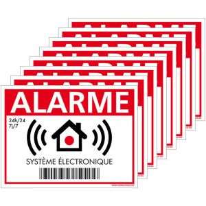 Autocollants Alarme Lot de 8 stickers Alarme Sécurité Protection Vidéosurveillance 8 x 6 cm résistants uv et pluie. Alarme système électronique .