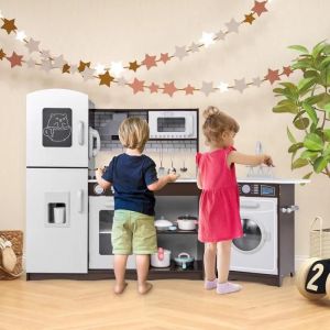 Costway Cuisine D'angle Xxl Pour Enfants De 3 Ans+ 8 Accessoires Avec Téléphone, Machine À Glaçons, Micro-Ondes, Machine À Laver