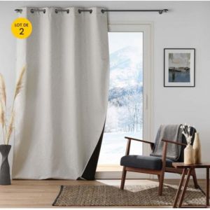 Cdaffaires - Lot de 2 Rideaux à oeillets coupe froid 140 x 260 cm jacquard Polarine Naturel