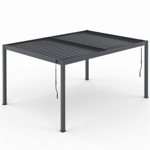 Idmarket Pergola Bioclimatique Lames Orientables Acier 3x4 M Rideaux Et Moustiquaire Gris Anthracite