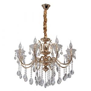 MW-Light 482013208 Lustre Chic à 8 Lampes Bougies Style Baroque en Métal couleur Or décoré de Pampilles en Cristal et Verre Gravé pour Salon 8x40W E14