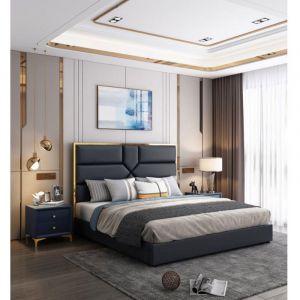 Lit Coffre Design Effet Laiton Dalia - Noir - 160x200, Polyuréthane, Style Art déco, 213 x 170 x 140 cm - Noir - Meubler Design