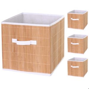 Décoshop26 4x paniers de rangement panier en bambou 32x32x32cm couleur naturelle 040001348