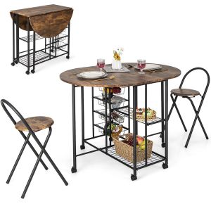 Coast 3-Piece Dining Table Set Bar Table Set with 2 Bar Stools - Foldable - With Metal Frame - Vintage Design