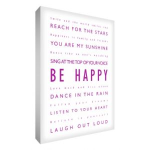 Image de Feel Good Art Toile format A1 91,4 x 61 cm-châssis épais Be Happy Typographie moderne Rose Toile/blanc