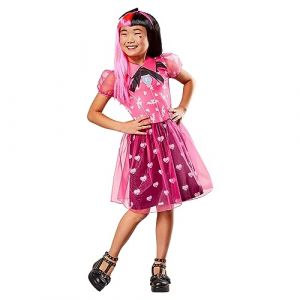 Rubie's Déguisement Classique Enfant MONSTER HIGH Officiel - Chemise Manches Noires, Gilet Rose, Jupe Blanche et Legging - Draculaura - Taille Enfant au Choix - Costume Halloween, Pour Ado, Filles 5-6 ans