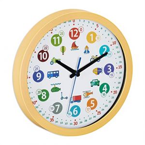 Relaxdays Horloge Murale, éducatif, diamètre : 30 cm, pour Chambre de Petit conducteur (Fille ou garçon), Multicolore