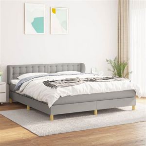 VidaXL Sommier &agrave; Lattes de Lit avec Matelas, Lit Rembourr&eacute;, Lit Double, Lit Adulte de Chambre &agrave; Coucher Int&eacute;rieur, Moderne, Gris Clair 160x200cm Tissu