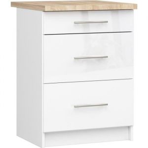 Meuble de cuisine bas armoire de cuisine AKORD S60 OLIWIA modulable Blanc 60 cm 3 tiroirs fa&ccedil;ade Blanche Brillante 60x46x85 cm