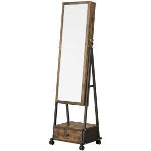 Armoire à bijoux avec miroir psyc organisateur de bijoux sur pieds verouillable avec tiroir etagere roulettes idee cadeau 152,5