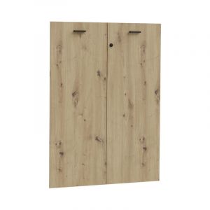 Meubletmoi - Lot 2 portes de bibliothèque décor chêne rustique et serrure - manolo