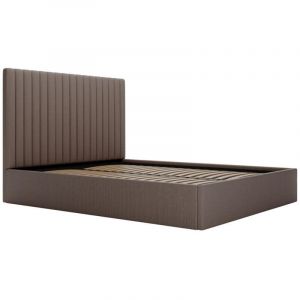 Lit coffre 180 x 200 cm avec tête de lit coutures verticales - Velours côtelé - Taupe - sarah