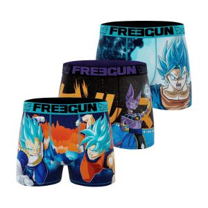 Freegun Boxer Enfant Dragon Ball Super, Caleçon Garçon, Ultra-Doux & Confortable (Lot de 3) Taille 14/16 Ans Turquoise/Violet/Orange/Noir