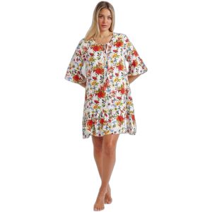 Admas pour femme. Mexican Otomi French Sleeve Dress white Admas