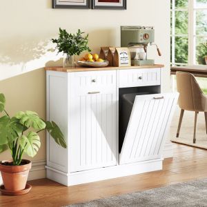 Costway - Meuble Salle de Bain avec 2 Tiroirs et 2 Paniers &agrave; Linge 40L, 2 Placards pour Poubelle, Linge, 100 x 33 x 90 cm