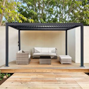 M&S Pergola autoport&eacute;e bioclimatique 4x3 m en alu coloris gris