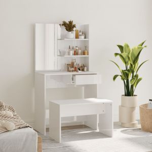 VidaXL Ensemble de coiffeuse Blanc brillant 74,5x40x141 cm