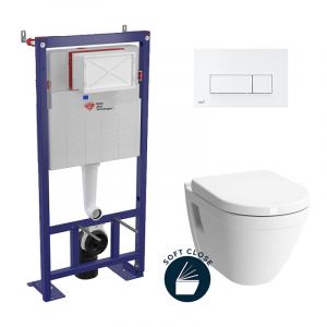 Image de Swiss Aqua Technologies Pack WC bâti-autoportant + Cuvette Vitra S50 + Abattant softclose + Plaque blanche (SMART-S50-4)