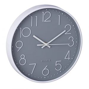 Image de Relaxdays Horloge Murale Moderne, Fonctionne avec Une Pile, diamètre 30 cm, pour Salle de Bain ou Cuisine, Gris/Blanc