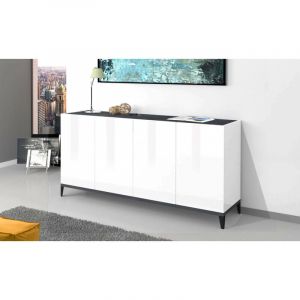 Placard Dgarzo, Buffet de cuisine &agrave; 4 portes, Buffet de salon, 100% Made in Italy, 160x40h82 cm, Blanc brillant et Ardoise - Dmora