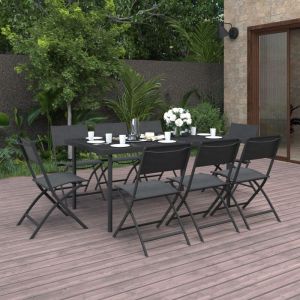 Image de VidaXL Mobilier de Salle à Manger d'Extérieur 9 pcs Ensemble à Dîner de Jardin Table et Chaises de Repas de Terrasse Mobilier de Patio Acier