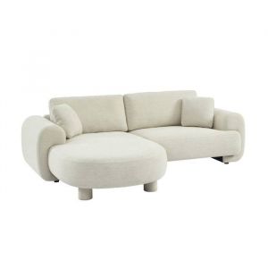 Sweeek - Canapé d'angle gauche 3 places tissu, pieds ronds l 231 x p 160 / 88 cm - Zenio en Polyester Crème
