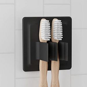 LOBUX - Porte-brosse à dents autocollant, tenue super ferme [silicone soft-touch] - Porte-tête de brosse pour brosses à dents électriques - pour salle de bain, miroir, douche, mur (noir)