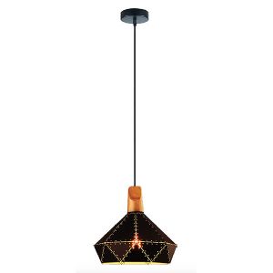 Image de Girard sudron Suspension E27 Max.60W abat-jour Noir et Bois clair ext&eacute;rieur / Blanc int&eacute;rieur cable PVC L.150cm Noir